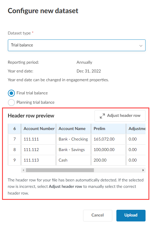 Automatic header row detection in a data import.