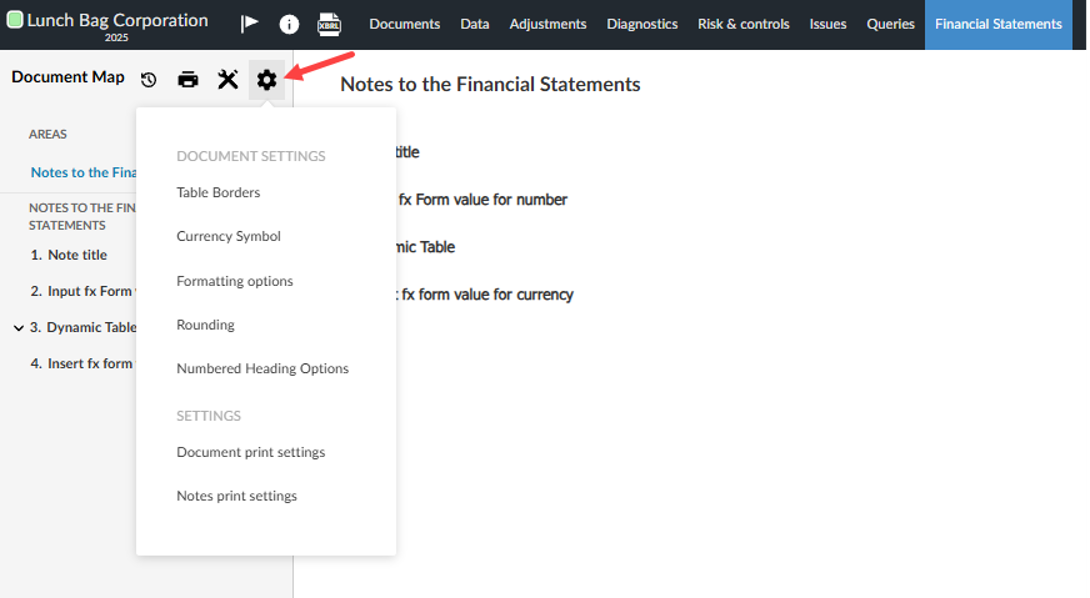 The user interface for selecting the Documents setting from a document