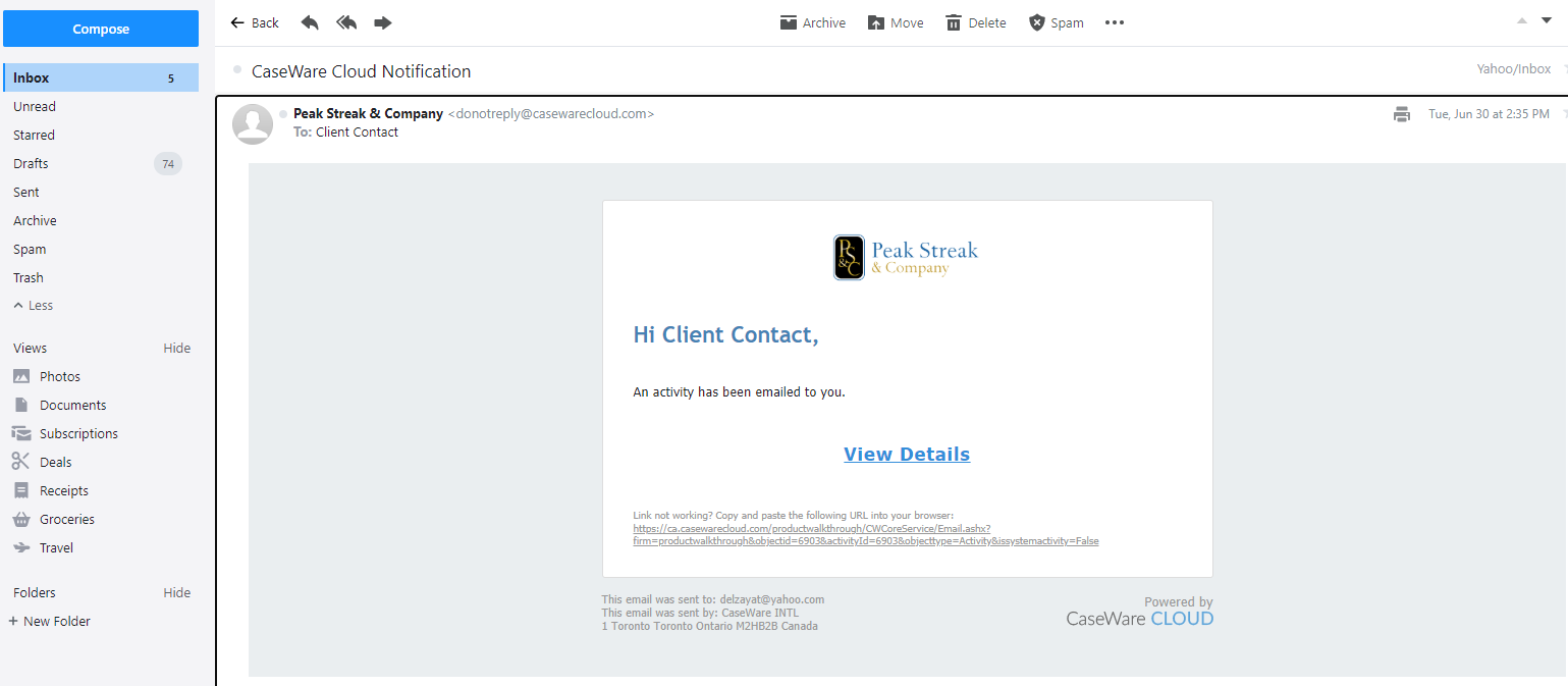 Caseware Cloud email notification