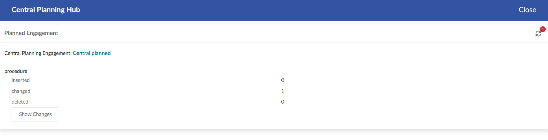 Central Planning Hub allows you to view changes in a source engagement and to sync those changes.