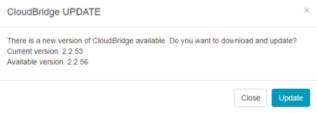 The automatic update notification for CloudBridge.
