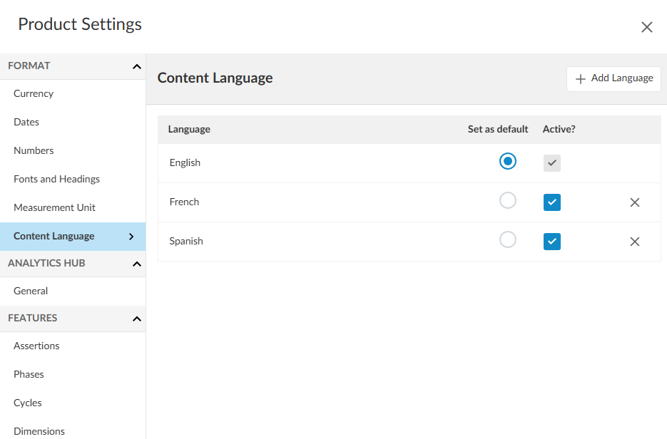 Specifying the languages in which the product content will be localized.
