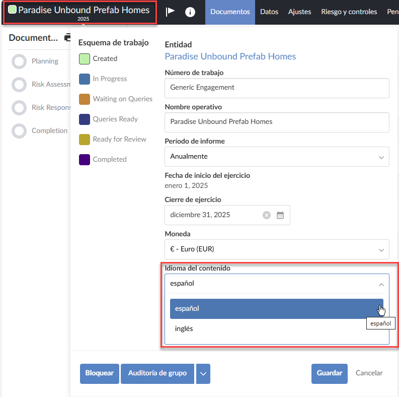 Selecting the language for the user interface before logging in to Caseware Cloud