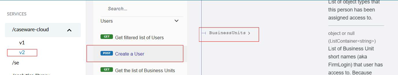 Viewing the endpoint used to create a user.