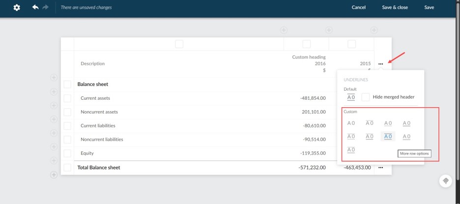 The user interface to select a custom header border for dynamic tables.