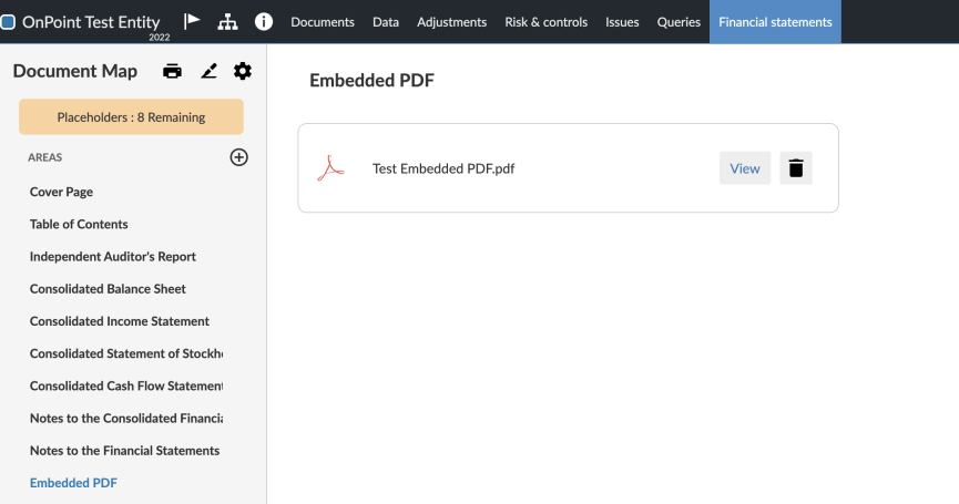Embedding PDFs in a financial statement 
