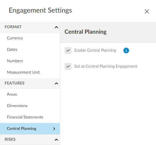 Setting an engagement as a central planning engagement