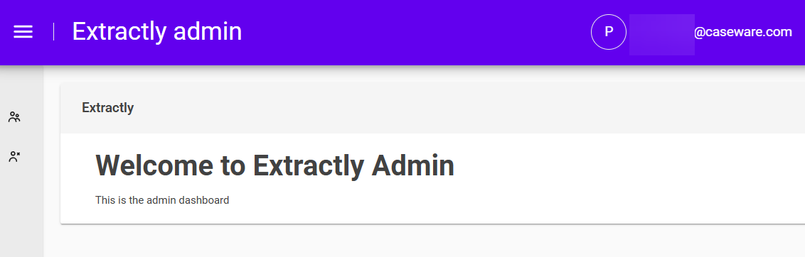 Welcome page of the Extractly admin portal
