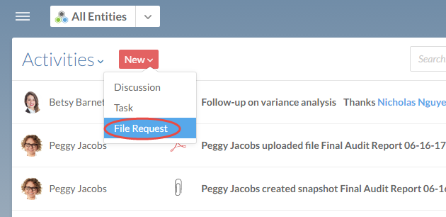 Create a new file request for a contact