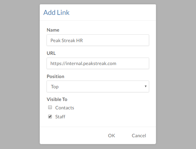 The Add Link Dialog in Frim Settings | Links Management