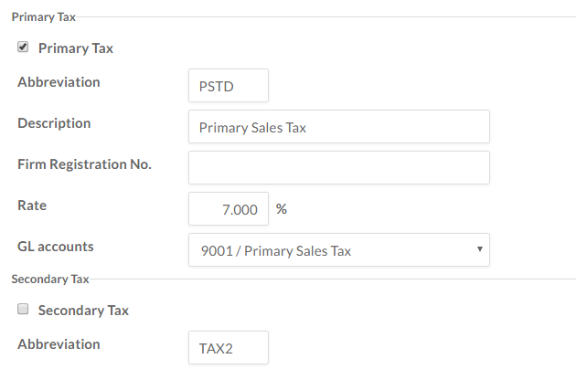 Complete the fields in the Primary and Secondary tax sections