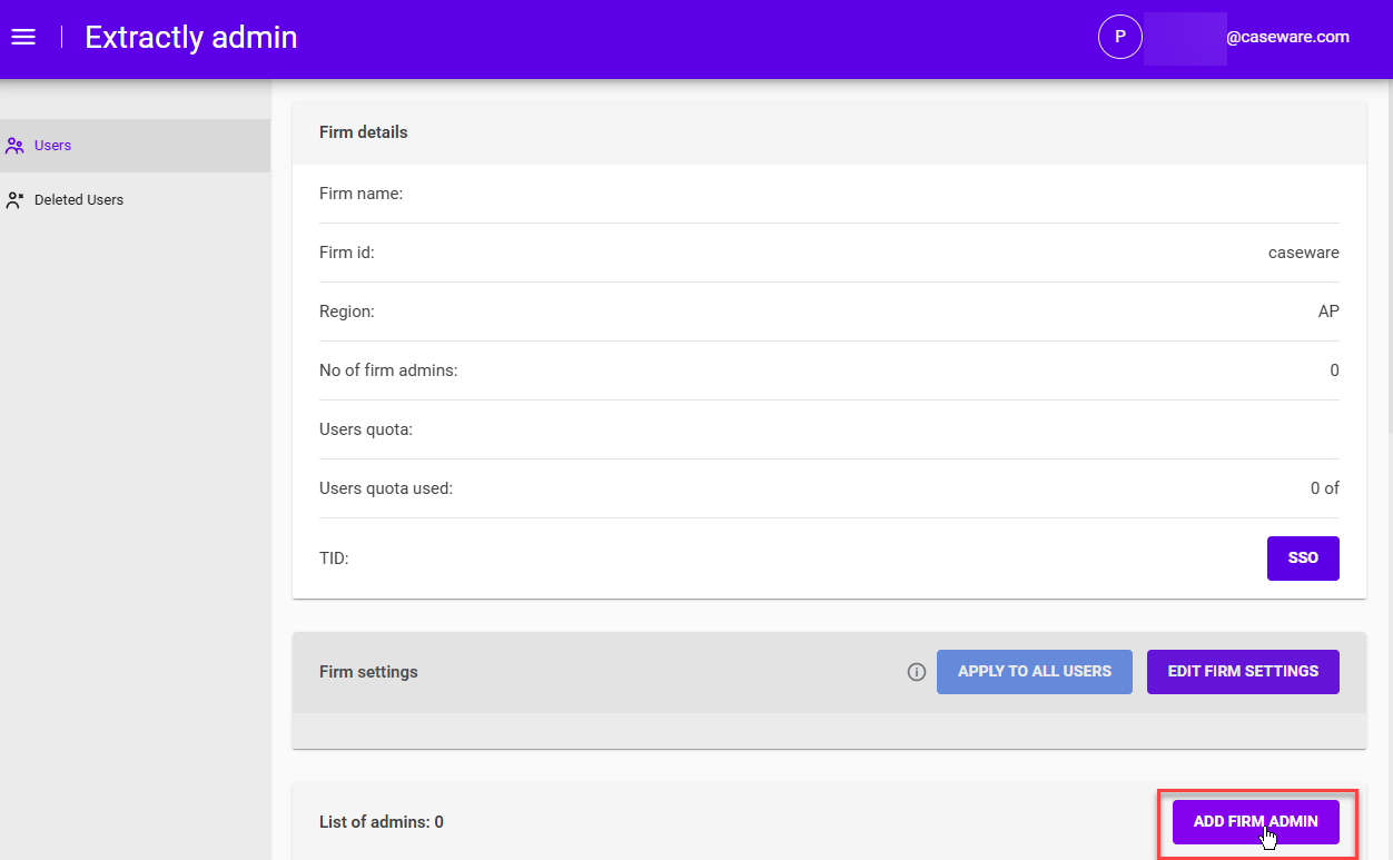 Adding a firm admin user to Extractly.