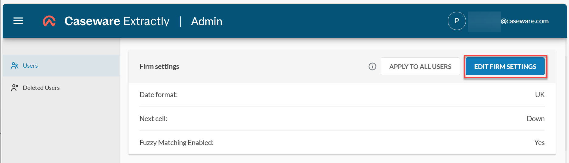 Firm settings in Extractly.