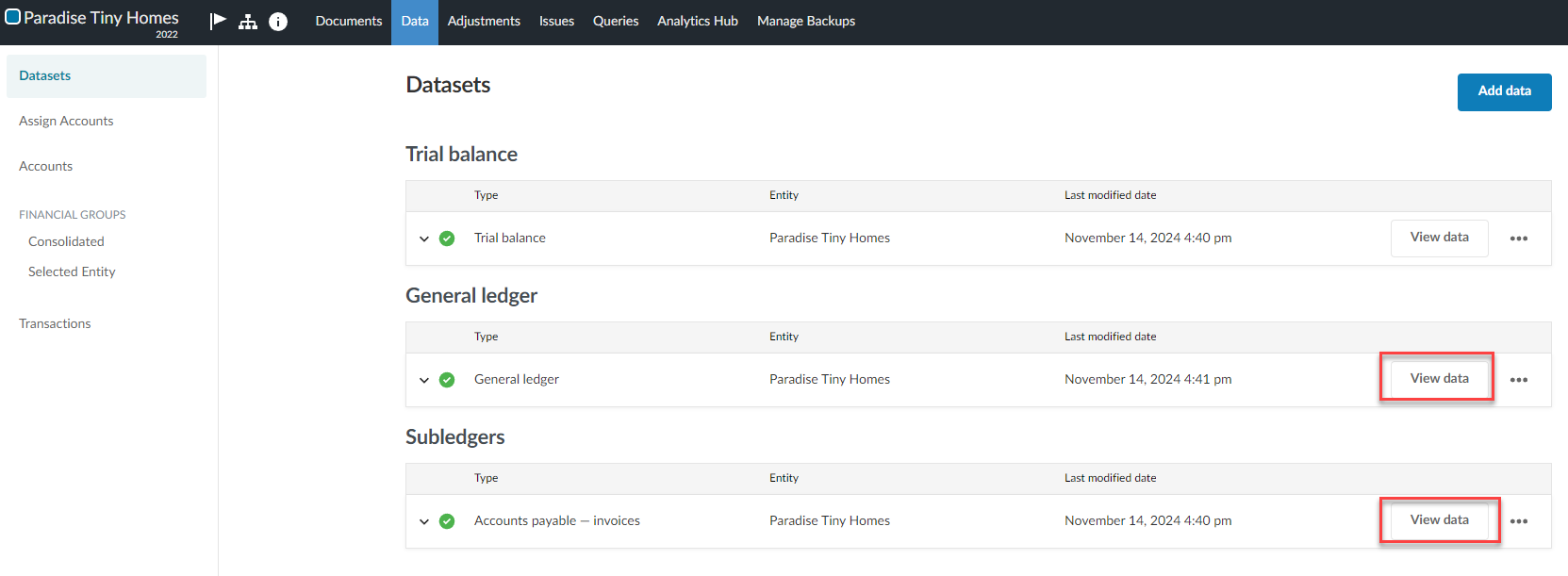 Selecting to view data after importing it. 