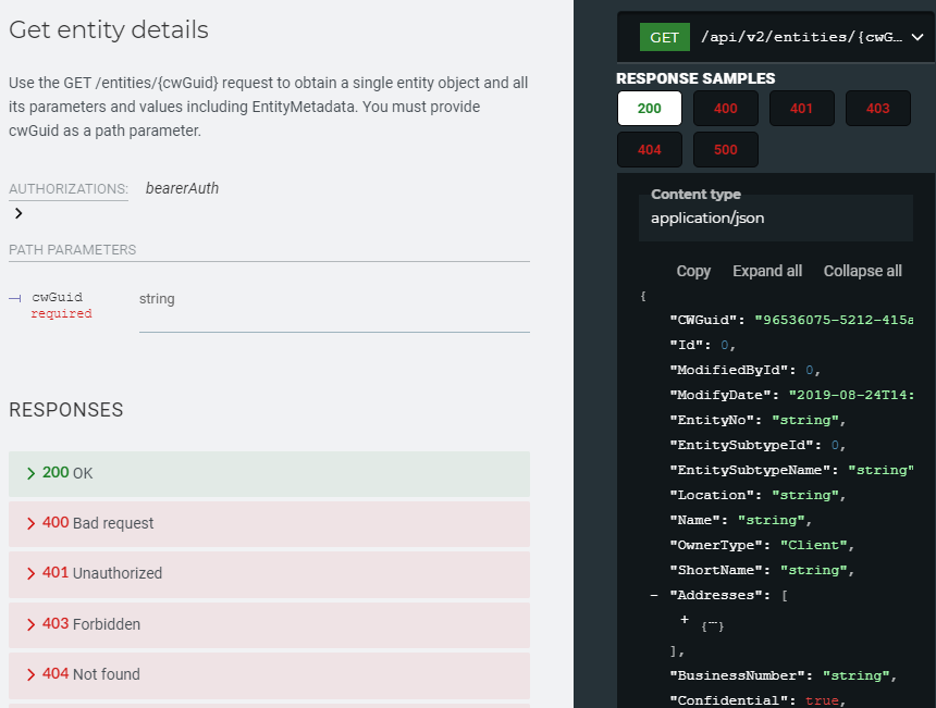 View response samples for an API request