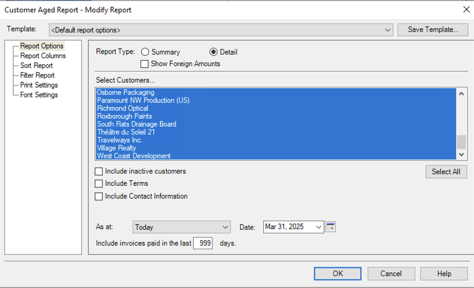 Modifying the Customer Aged Detail report.
