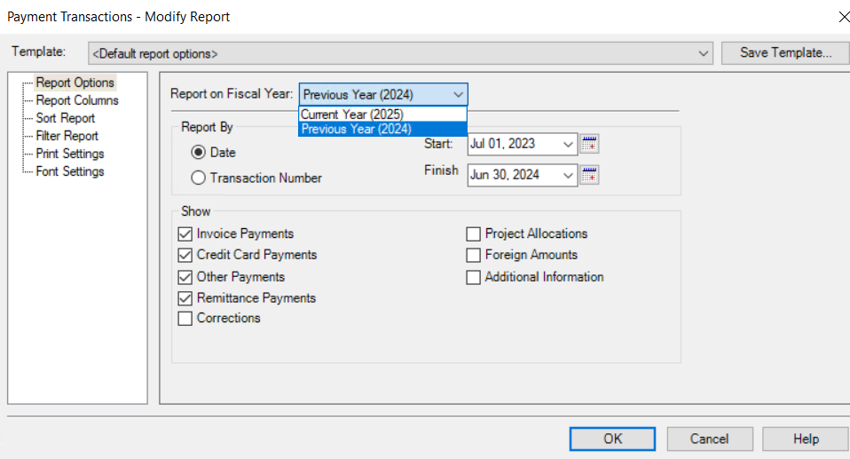 Modifying the Payment Transactions report.