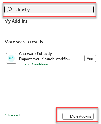 Selecting More add-ins.