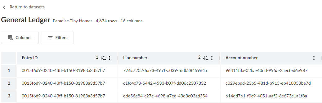 Multiple column sort example showing two columns that can be used to sort the dataset.