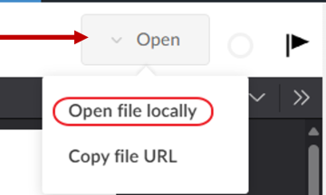 Screenshot of 'Open' menu to 'Open file locally' option.