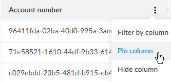 Selecting the Pin Column option to make the column appear first on the left.