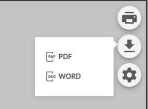 The user interface on Print preview mode for selecting Word as an option for downloading.