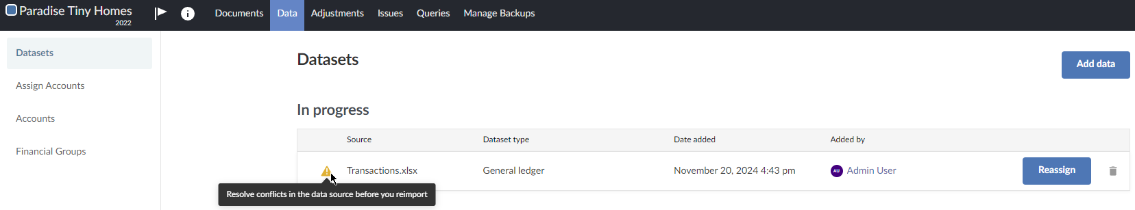 Resolve conflicts error message that appears if more than one data row in the CSV or Excel file has the same identifier.