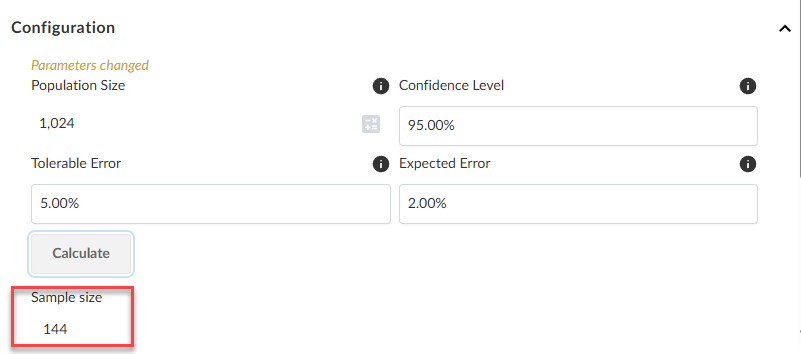 Viewing the calculated sample size. 
