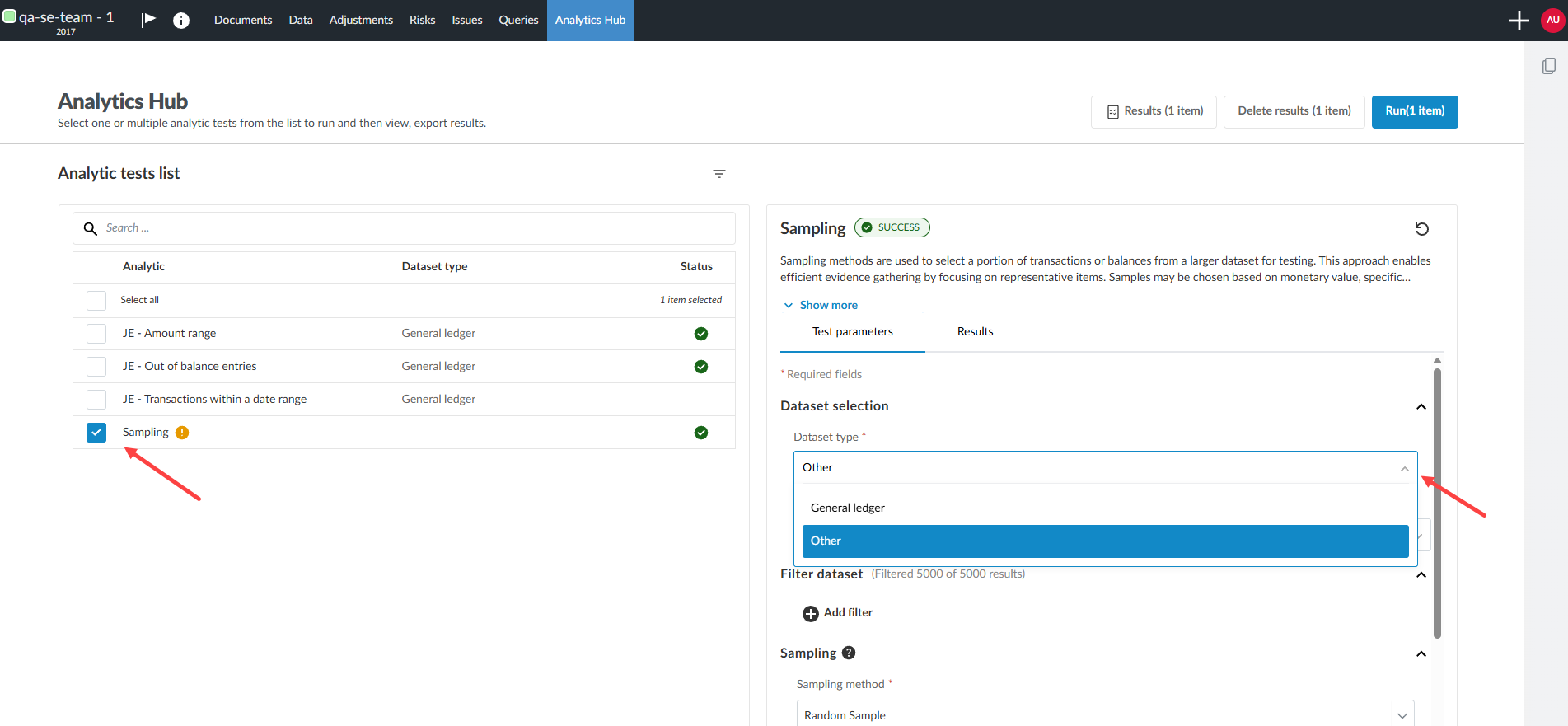 The user interface for selecting a dataset type from Analytics Hub.