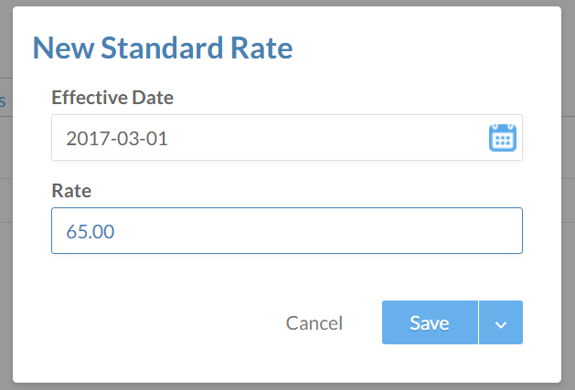 The New Standard Rate dialog