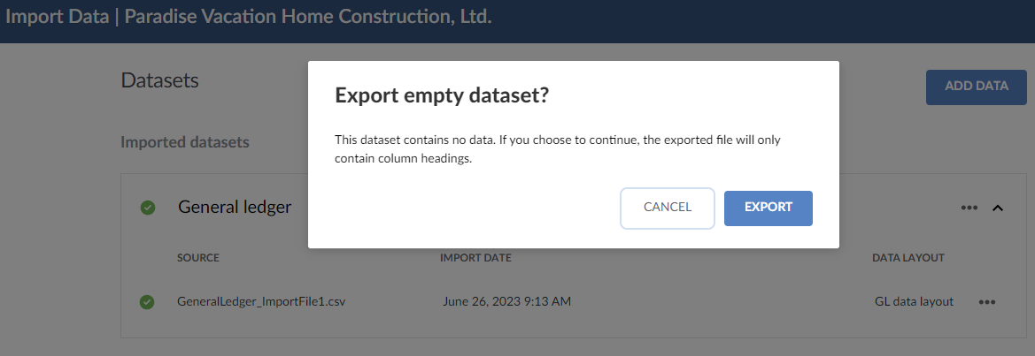 Empty dataset warning.