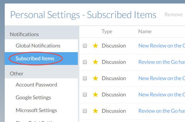 Select Subscribed items to see a list fo all content you're subscribed to