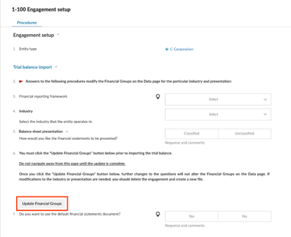 Updating the financial groups in DocuFlex