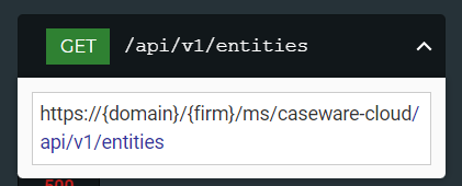 Viewing the URL format required for the selected GET request. 