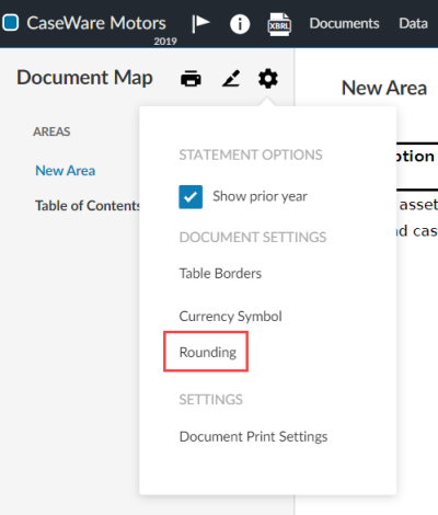 The Document Settings popup.
