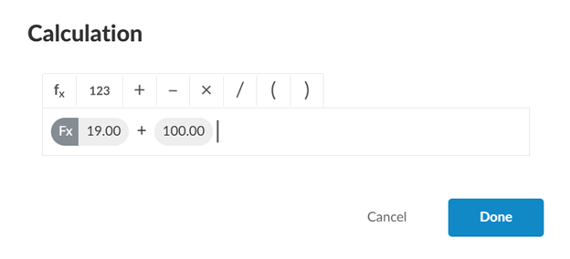 The Calculation dialog with a sample calculation.