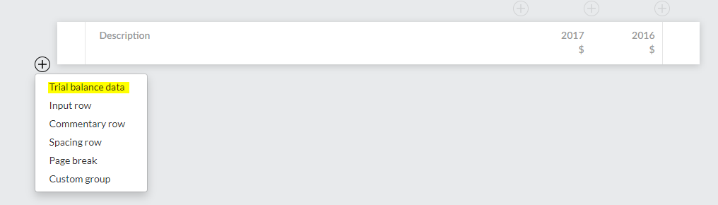 Edit dynamic table - add a row from trial balance data