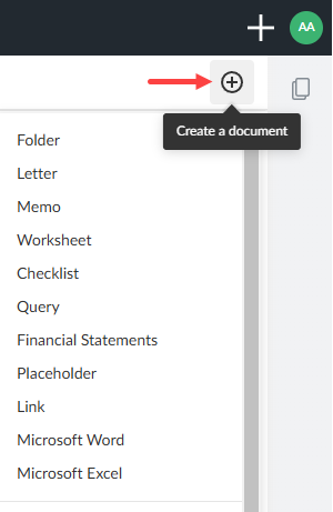 Screenshot of button to add a document.