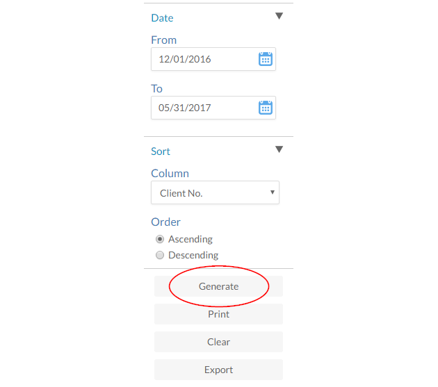 Select the Generate button to create an Invoice report
