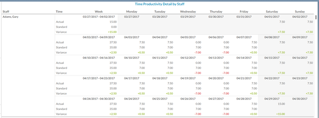 A Time Productivity report in the Detailed format.