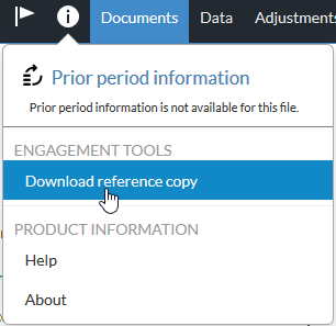 The Information drop-down menu with the Download reference copy option selected.