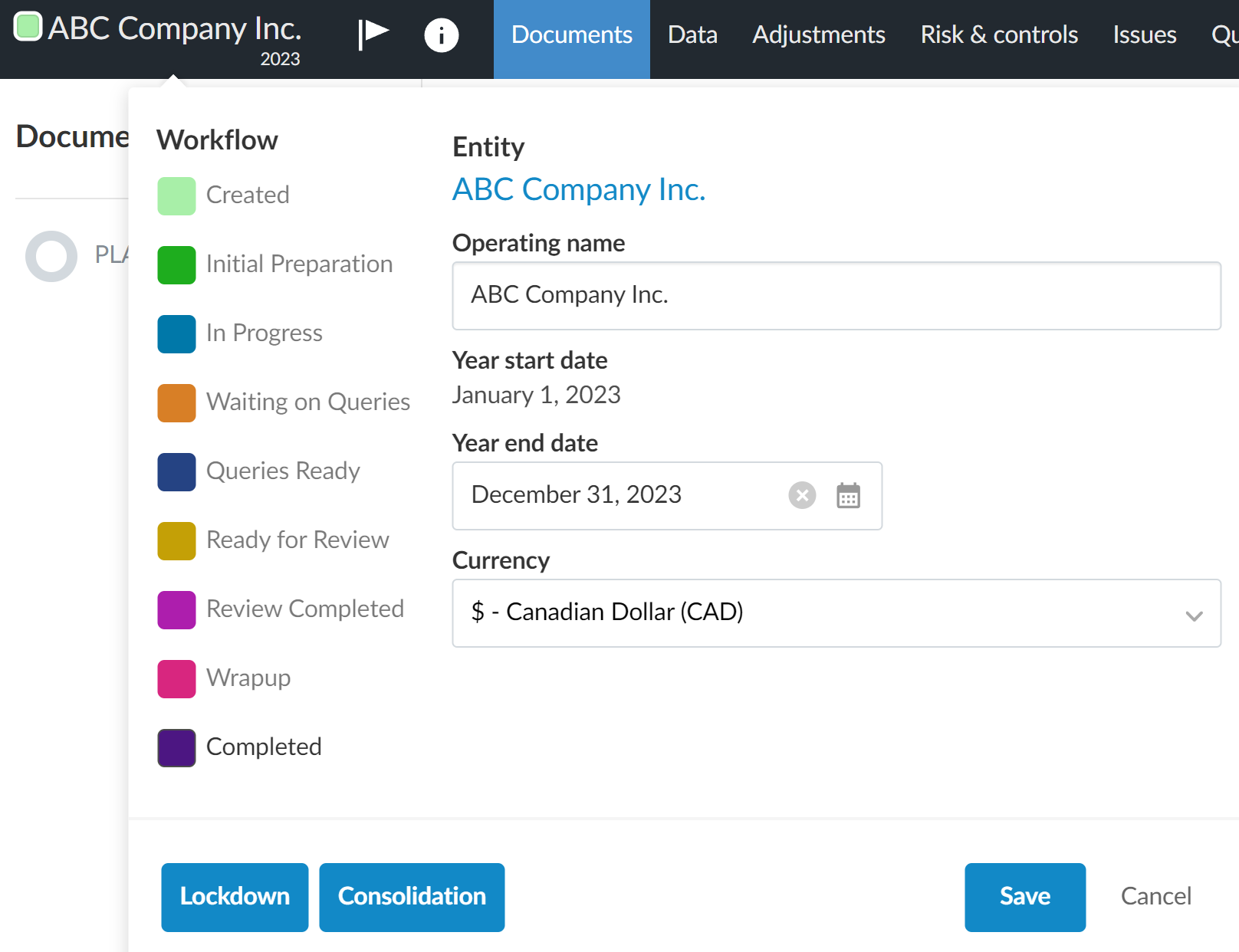 The Engagement Properties dialog in the Completed workflow phase with the Lockdown option available.