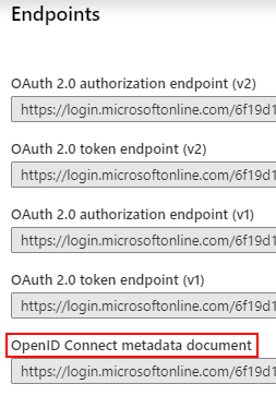 Copy the OpenID Connect metadata document endpoint.