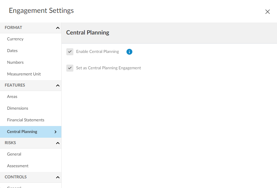 The Central Planning tab in the engagement settings.