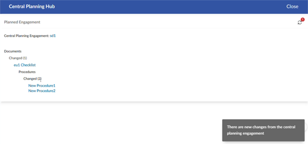 The user interface to view changes in the central planning hub.