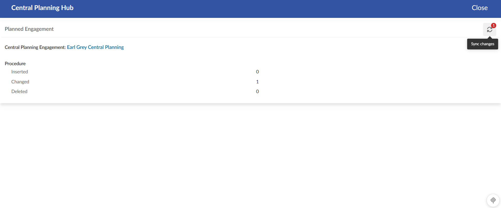 the user interface for syncing changes in central planning