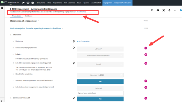 user interface for synced signoff in the destination engagement in central planned engagements.