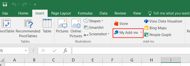 The Insert tab of an Excel file.