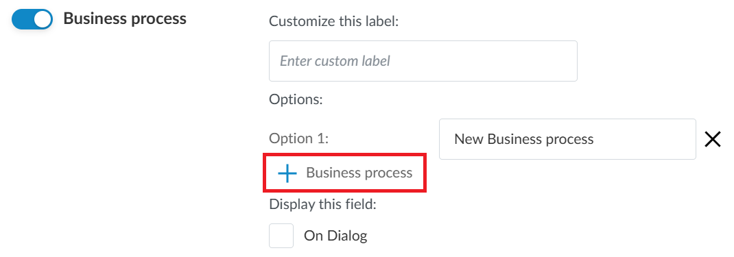 The Add option for the Business process field in the controls report.