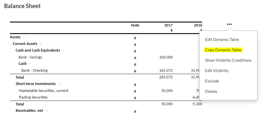 Customize print settings in financial statements areas - copy dynamic table